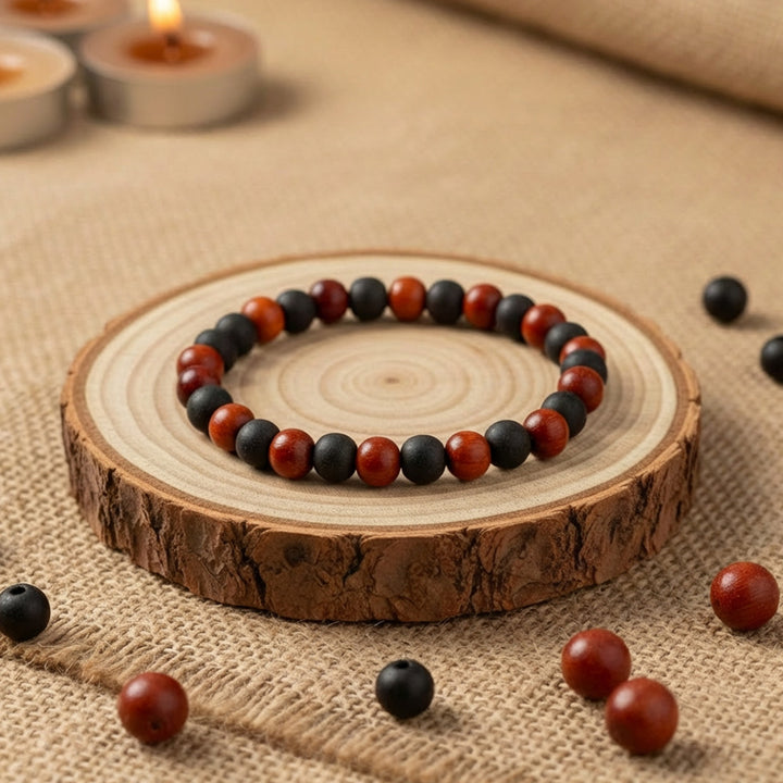 Government certified 8mm red sandalwood and Karungali bracelet, crafted for spiritual protection, balance, and positive energy. India’s Premium Jap Mala Store - www.satvikstore.in