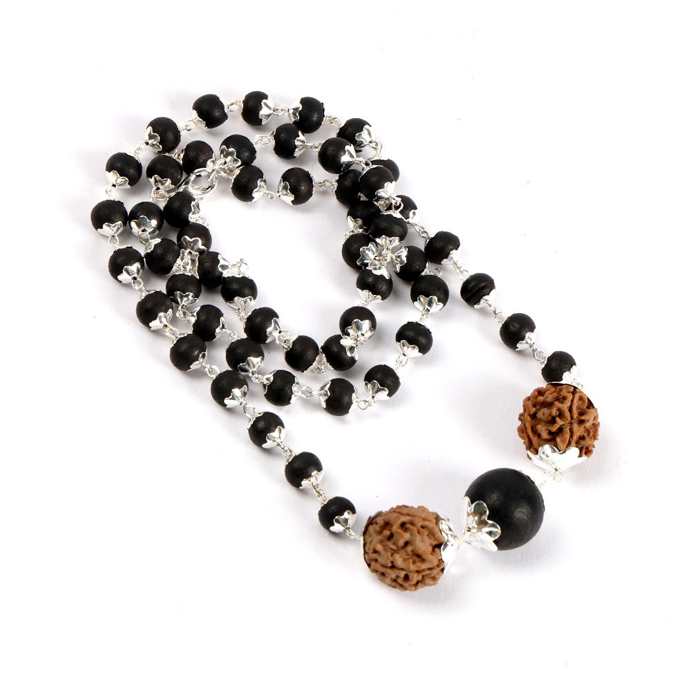 Silver Plated Karungali Mala 8mm with Rudraksha Govt Certified
