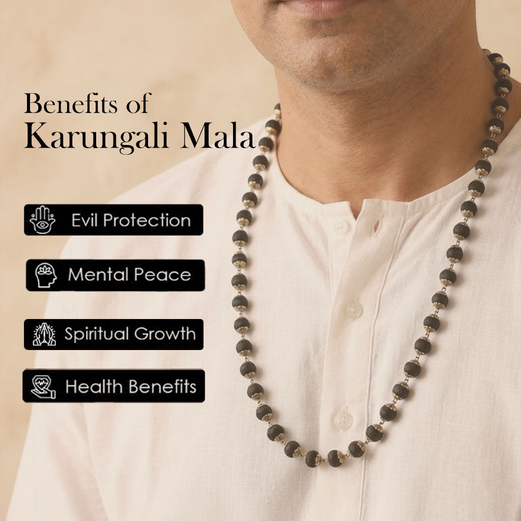 Karungali Mala Silver Capping 8mm 54 Beads Spiritual Protection Govt Certified