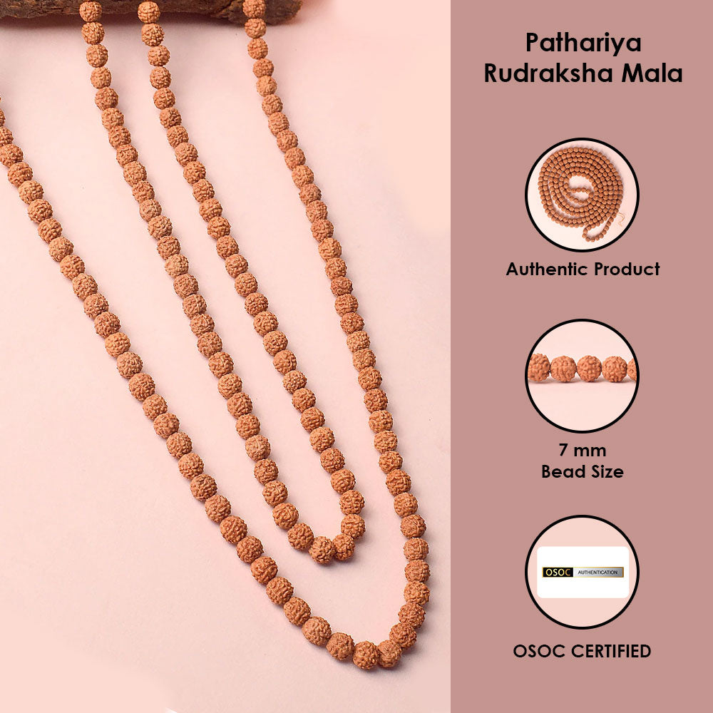 5 Mukhi Pathariya Rudraksh Mala 108 Beads 7mm