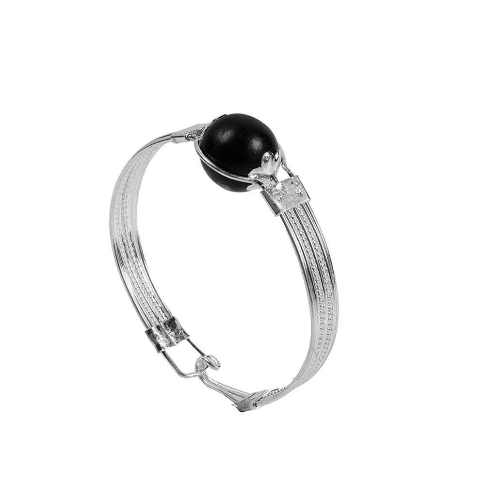 Ebony Wood Karungali Silver Plated Kada Authentic Spiritual Wear