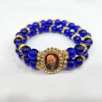 Egyptian Blue Double Band Round Pearl Bracelet with Jai Guruji Swaroop Handmade Bracelets for Men and Women