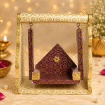 Printed Design Jhula – White & Brown Paper Cradle Swing for Laddu Gopal