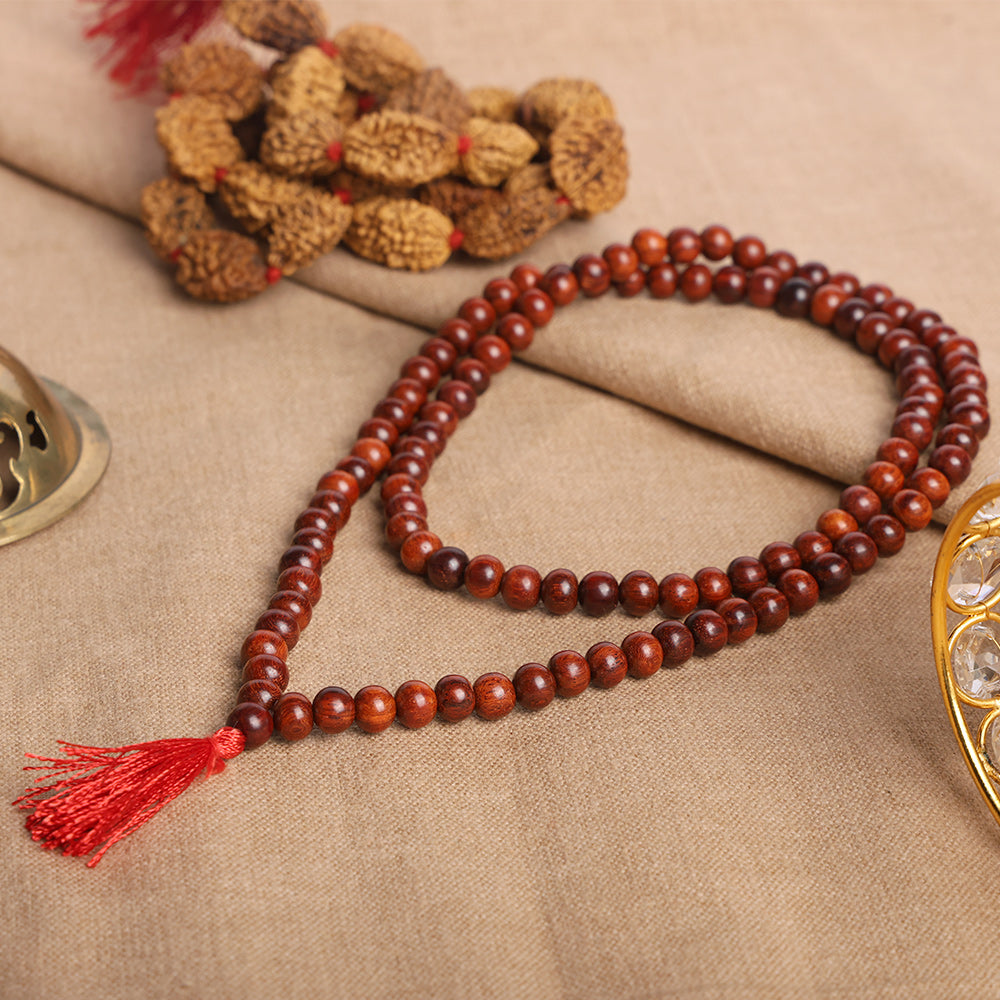 Certified 8mm 100% Original Authentic Pure Red Sandalwood Jap Mala (Thread)