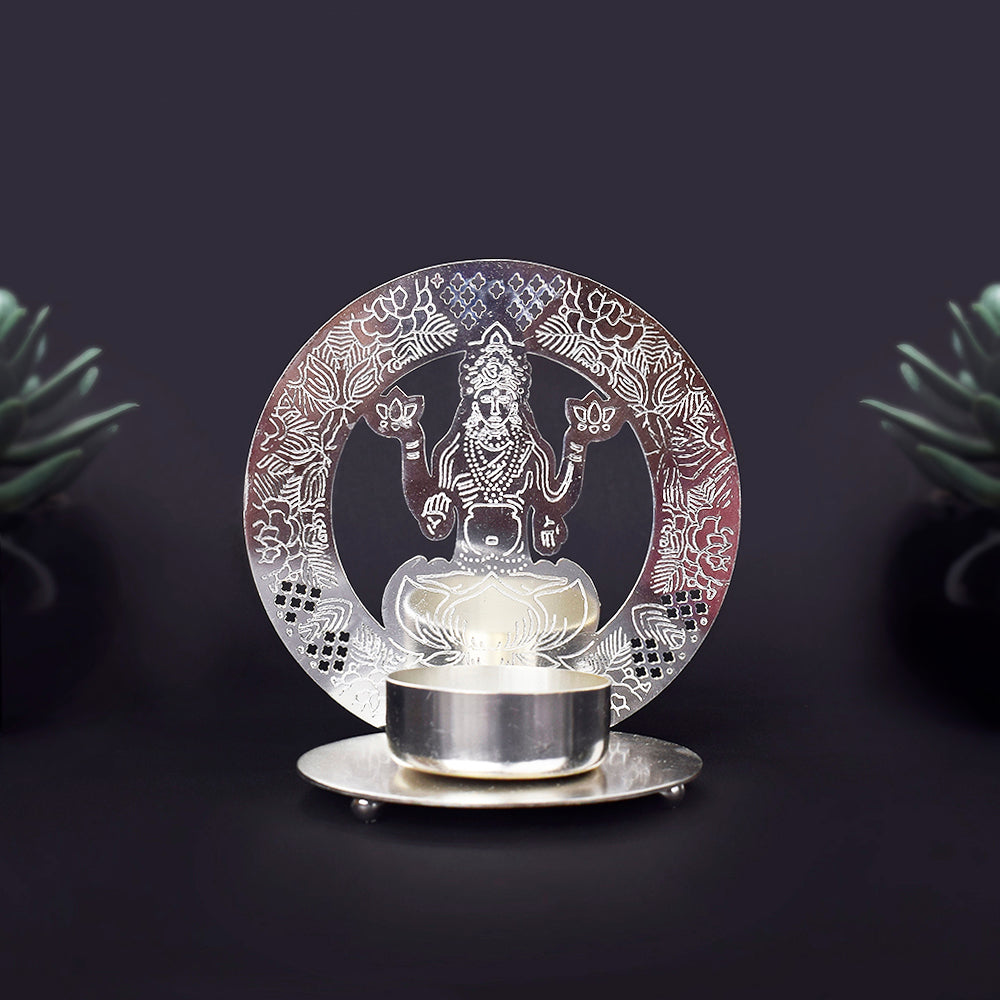 Divine Silver Lakshmi Tea Light Candle Holder