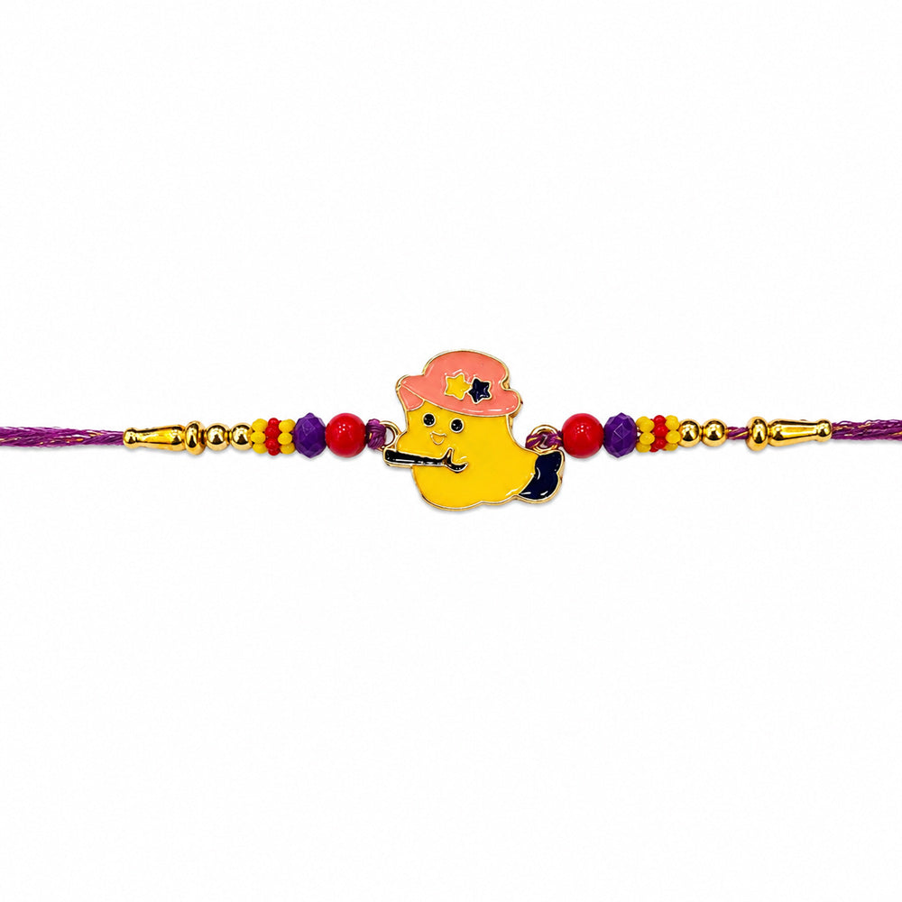 Cute Yellow Bird with Pink Hat Enamel Kids Rakhi