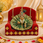 Elegant Handmade Red Velvet Laddu Gopal Singhasan - Small