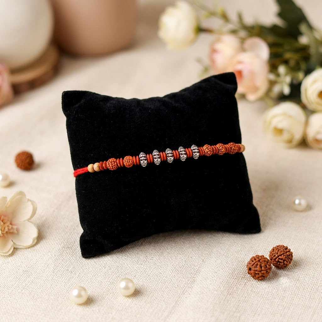 Traditional Red Thread Rudraksha Design Rakhi