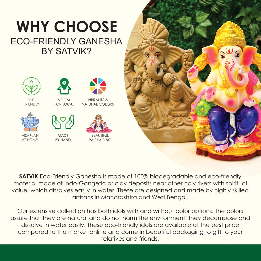 Colorful 6 Inch  Eco-Friendly Ganesha Idol in Padmasana Pose