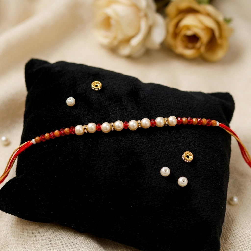 Lustrous Pearl and Crystal Beaded Designer Rakhi