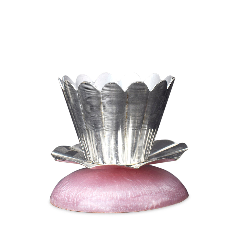 Elegant Silver Plated Lotus Diya with Resin Base
