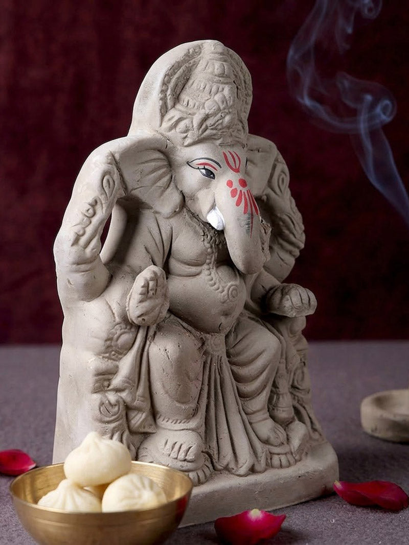 9 Inch Eco Friendly Ganesha Idol in Traditional Sitting Pose