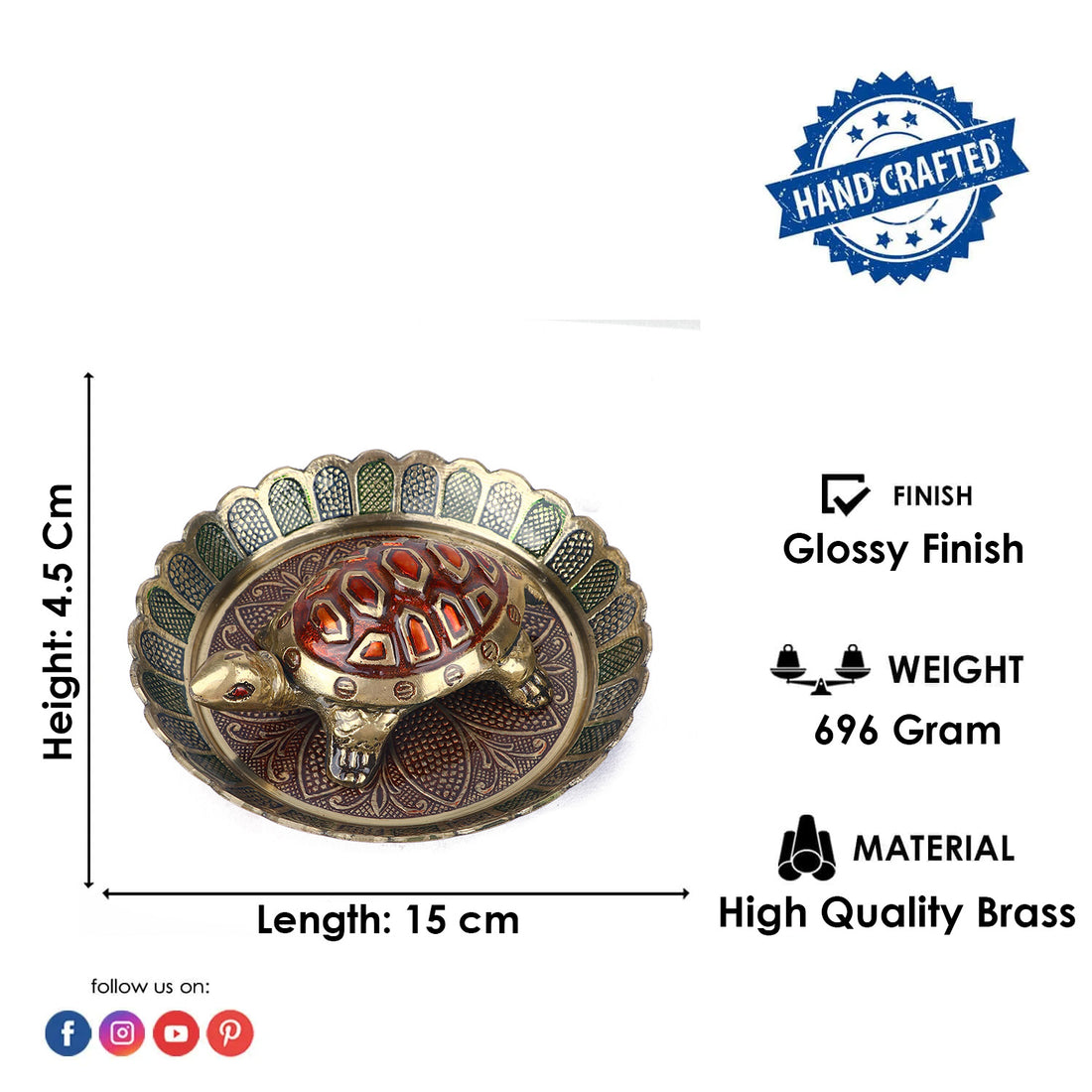 Brass Colored Turtle with Nakashi Plate - Red