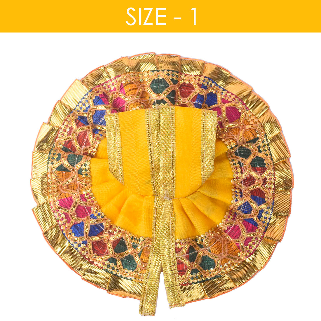 Size - 1 Laddu Gopal Yellow Dress with Golden Pleated Border
