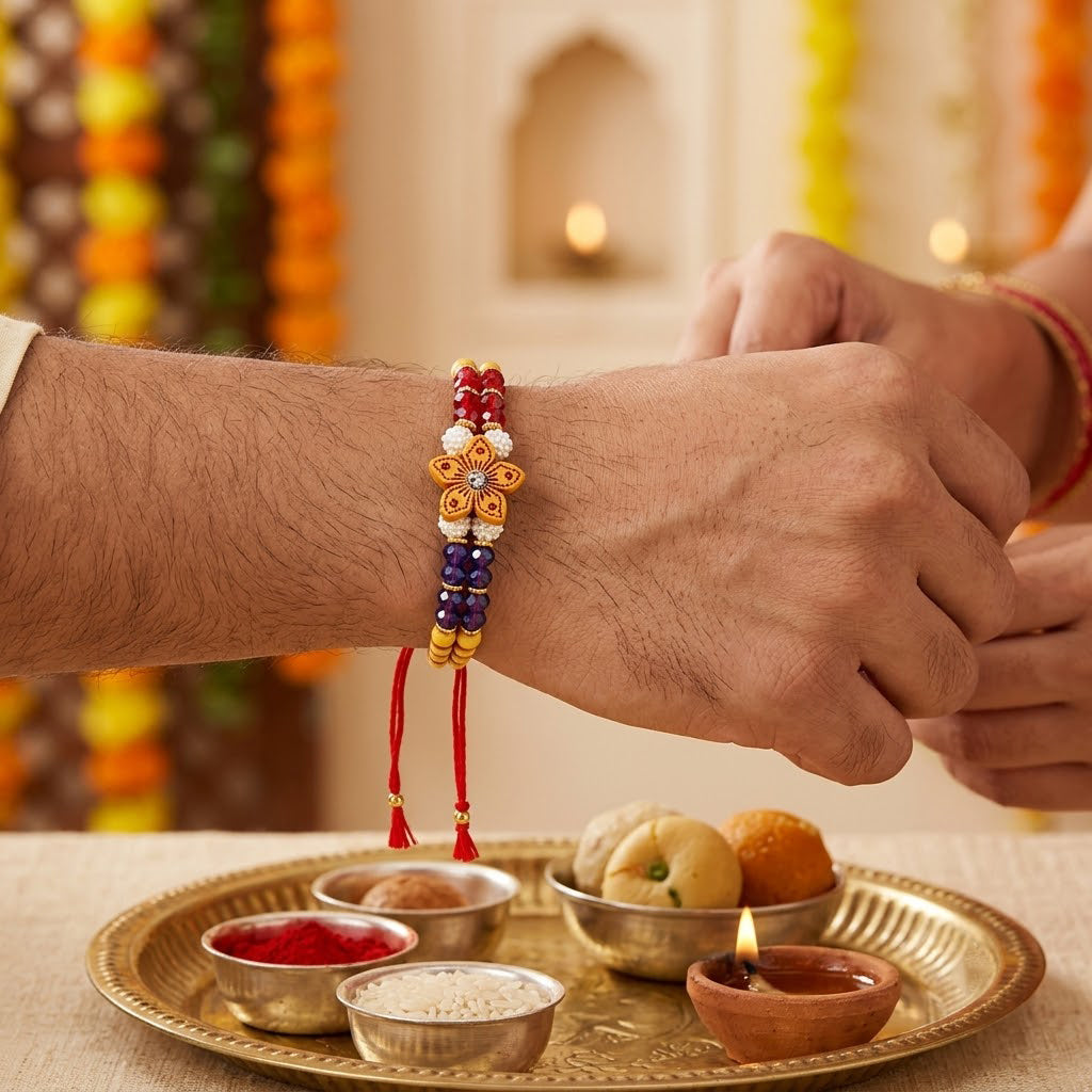 Multicolor Beaded Floral Rakhi Pack (Set of 5)