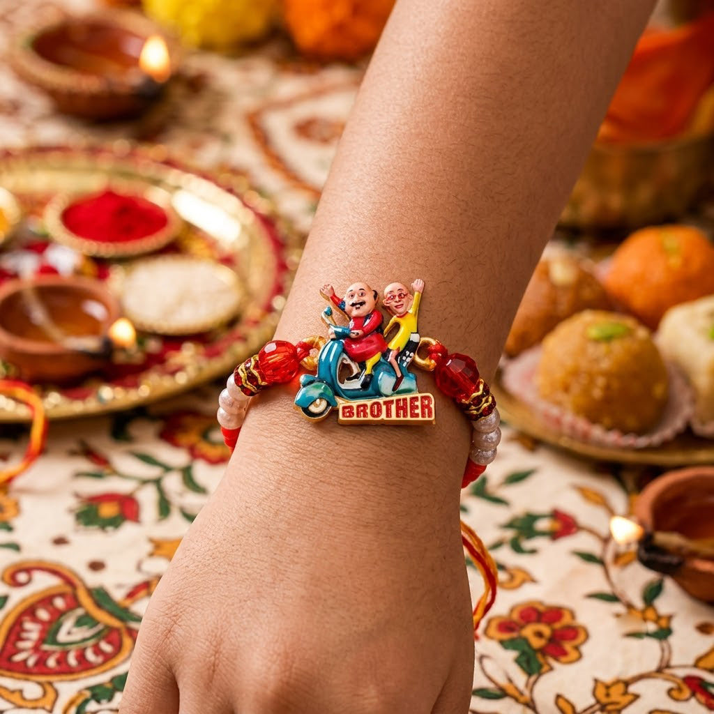Fun Motu Patlu Scooter Ride Brother Motif Kids Rakhi
