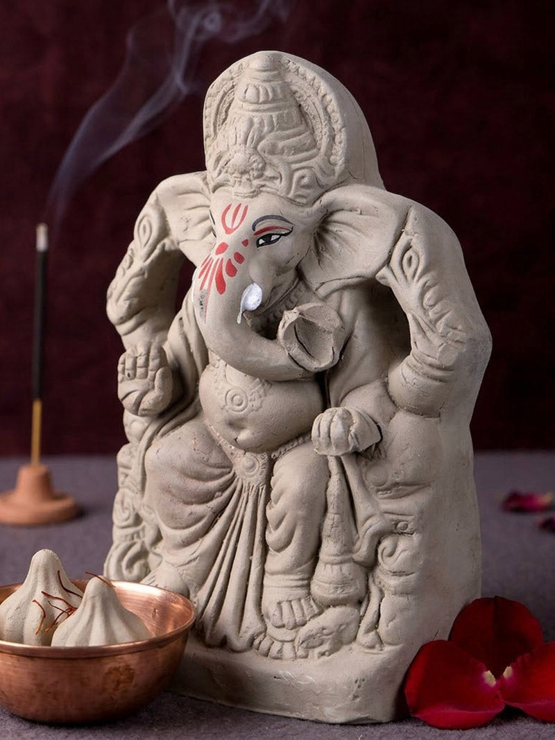 9 Inch Eco Friendly Ganesha Idol in Traditional Sitting Pose