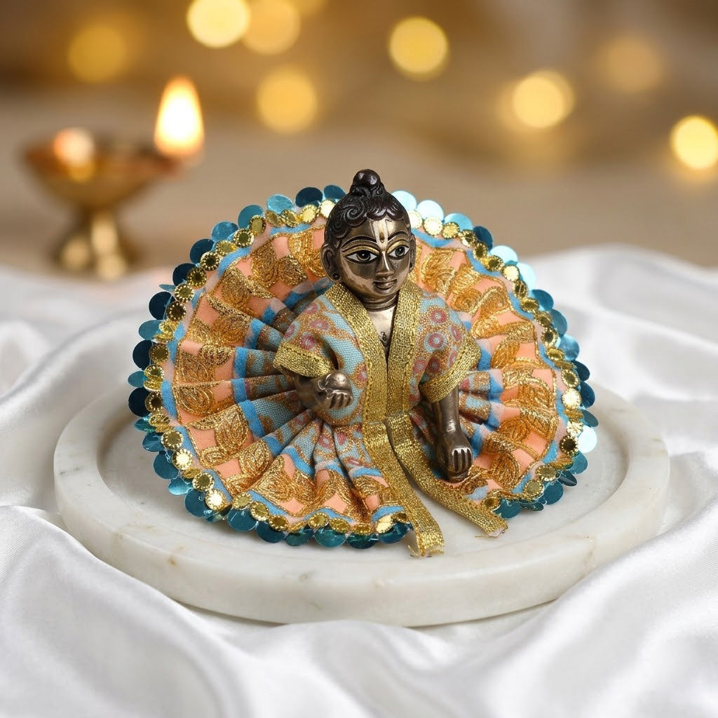 Size 0 Heavy Gold Sequin Border Laddu Gopal Dress