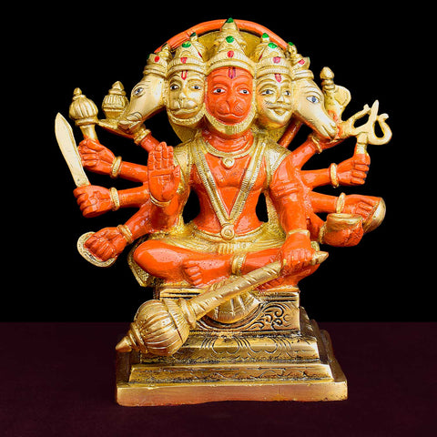 7.1 Inch Panchmukhi Hanuman Brass Idol | Kesari Nandan Statue with fine detailing, symbolizing strength, devotion, and protection – perfect for pooja room, home temple, or as a spiritual gift. No.1 Brass Idol Store www.satvikstore.in 