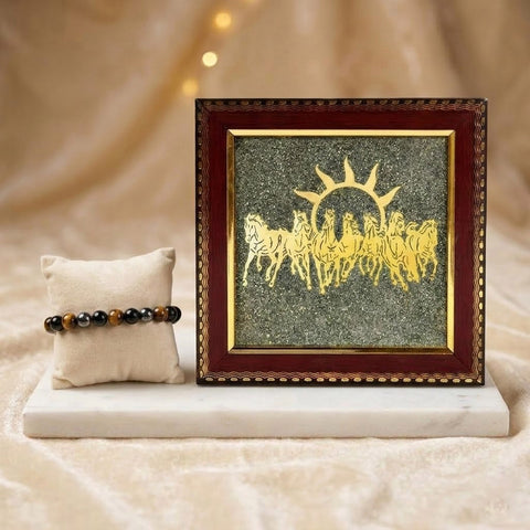 7 Horse Pyrite Frame with Triple Protection Bracelet Combo for Home and Office Positive Energy India’s Largest Puja Accessories Brand- www.satvikstore.in