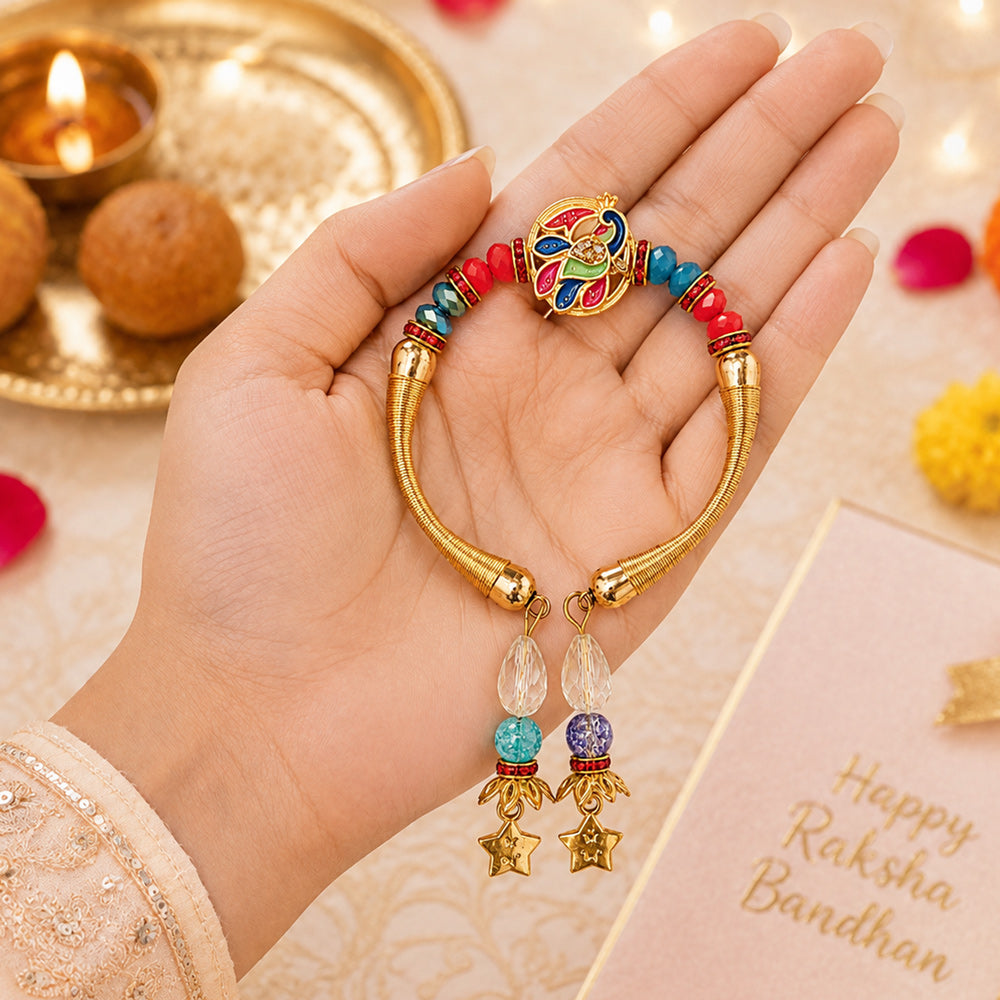 Meenakari Peacock Family Rakhi Pack (Set of 5)