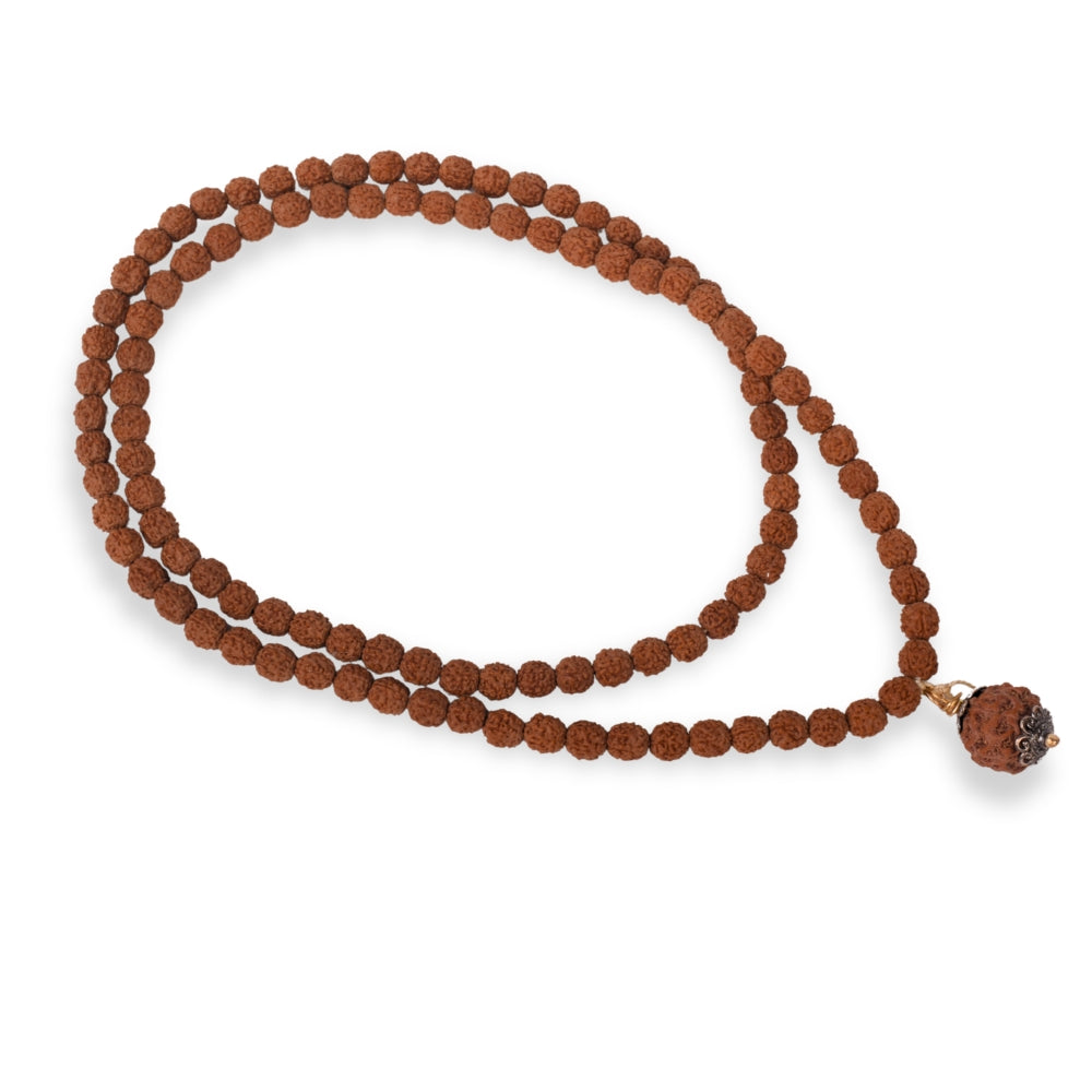 5 Mukhi Rudraksha Mala with Silver-Plated Capping Beads