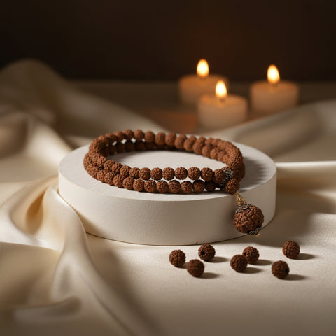 Panchmukhi Rudraksha Mala with Silver Capping Bead