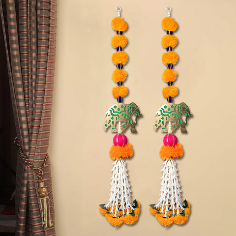 Artificial Marigold Flowers with Elephant Wall Hanging | Satvikstore.in