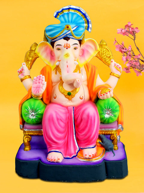 22-inch Avighna eco-friendly Ganesha idol in serene sitting posture, handcrafted from natural clay for Ganesh Chaturthi celebrations. India’s Largest Pooja Accessories Brand – www.satvikstore.in