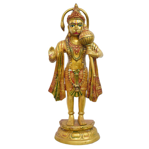 27 Inch Brass Blessing Lord Hanuman Standing Idol – Symbol of Strength, Devotion, and Divine Protection for Temple and Home Decor. India's Largest Puja Accessories Brand - Satvik No. 1 Brass Idol Collection 

