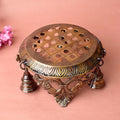 2.8 Inch Artistic Brass Chowki with Hanging Bells – Elegant Decorative Platform for Idols, Pooja, and Home Decor. No.1 Brass Idol Store www.satvikstore.in 