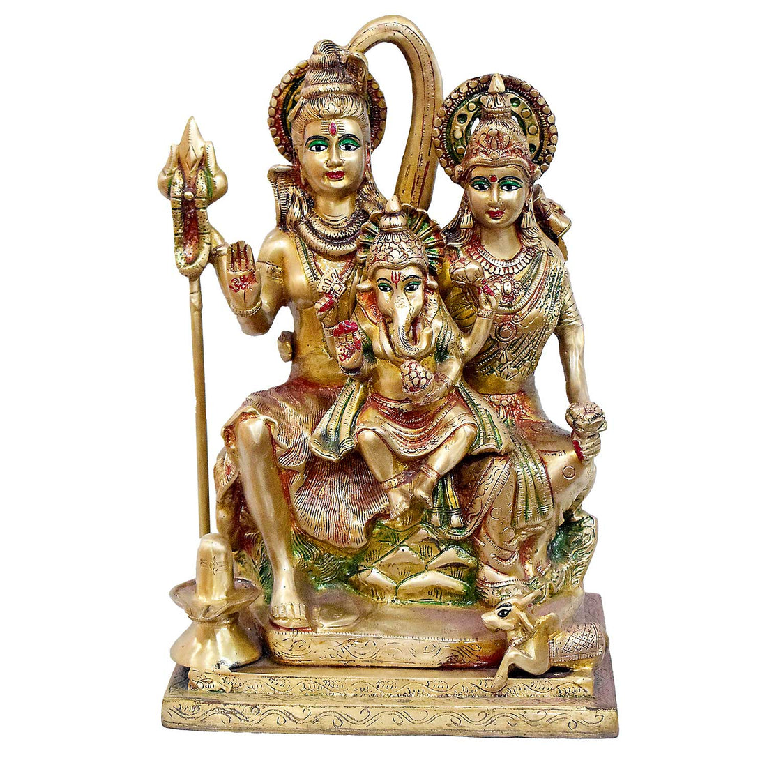 Handcrafted Brass Shiv Parivar Idol with Glossy Finish | Featuring Lord Shiva, Parvati, Ganesha, Shivling & Nandi | 45 cm Height | Premium Multicolor Brass Statue for Home Temple, Office Decor & Gifting | India's Largest Puja Accessories Brand - Satvik No. 1 Brass Idol Collection 
