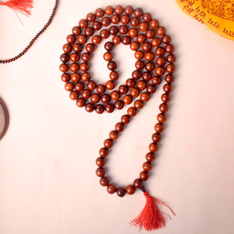 Certified 16mm 100% Original Pure Red Sandalwood Jap Mala from Andhra Pradesh, crafted for deep meditation, mantra chanting, and enhancing spiritual strength. India’s Largest Pooja Accessories Brand - www.satvikstore.in