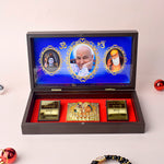 Gold Plated Guru Ji Sukrana Charan Paduka Box with Mahadev and Waheguru