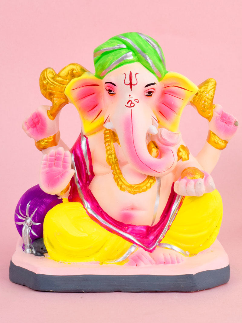 Colorful 6 Inch  Eco-Friendly Ganesha Idol in Padmasana Pose