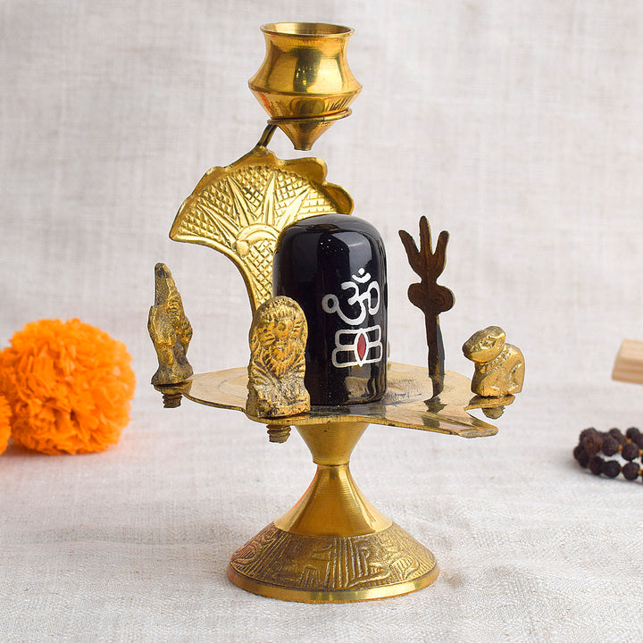 Pure Brass Shivling with Goddess Parvati, Ganesha, Kartike with Nandi