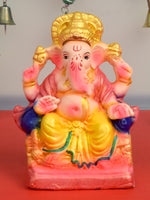 6 Inch Colorful Eco-Friendly Ganesha Idol Sitting on Shinghasan
