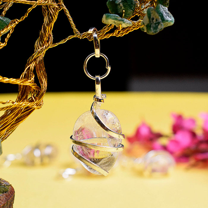 Clear Quartz Wire Wrapped Tumble Crystal Stone Pendant
