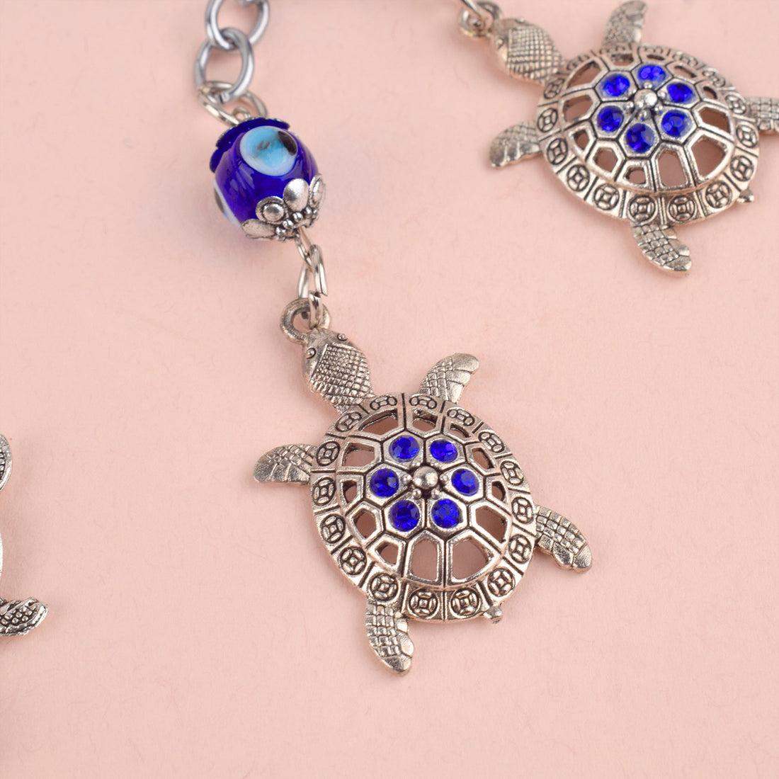 Evil Eye 2 Tier Turtle Metal Keychain - Feng Shui Good Luck Charm