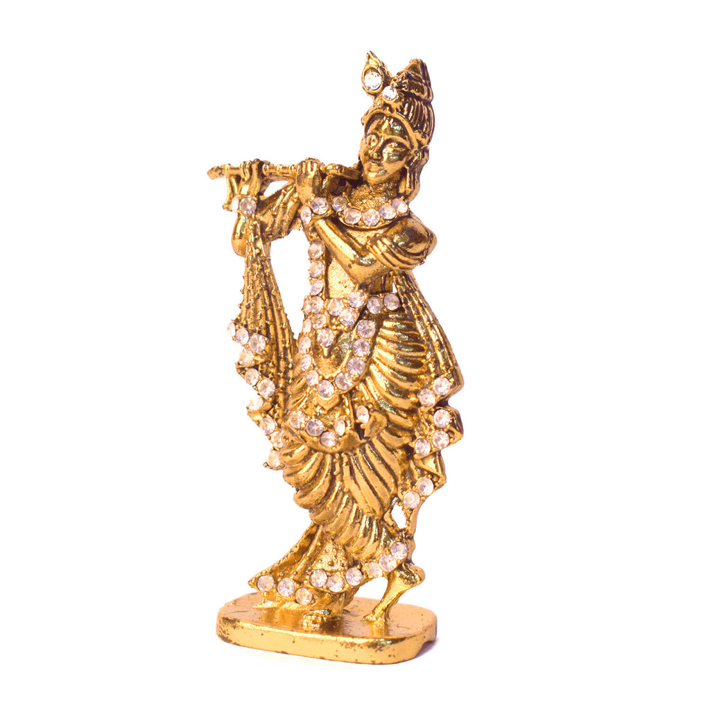 Metal Krishna Statue (Golden) Puja Store Online Pooja Items Online Puja Samagri Pooja Store near me www.satvikstore.in