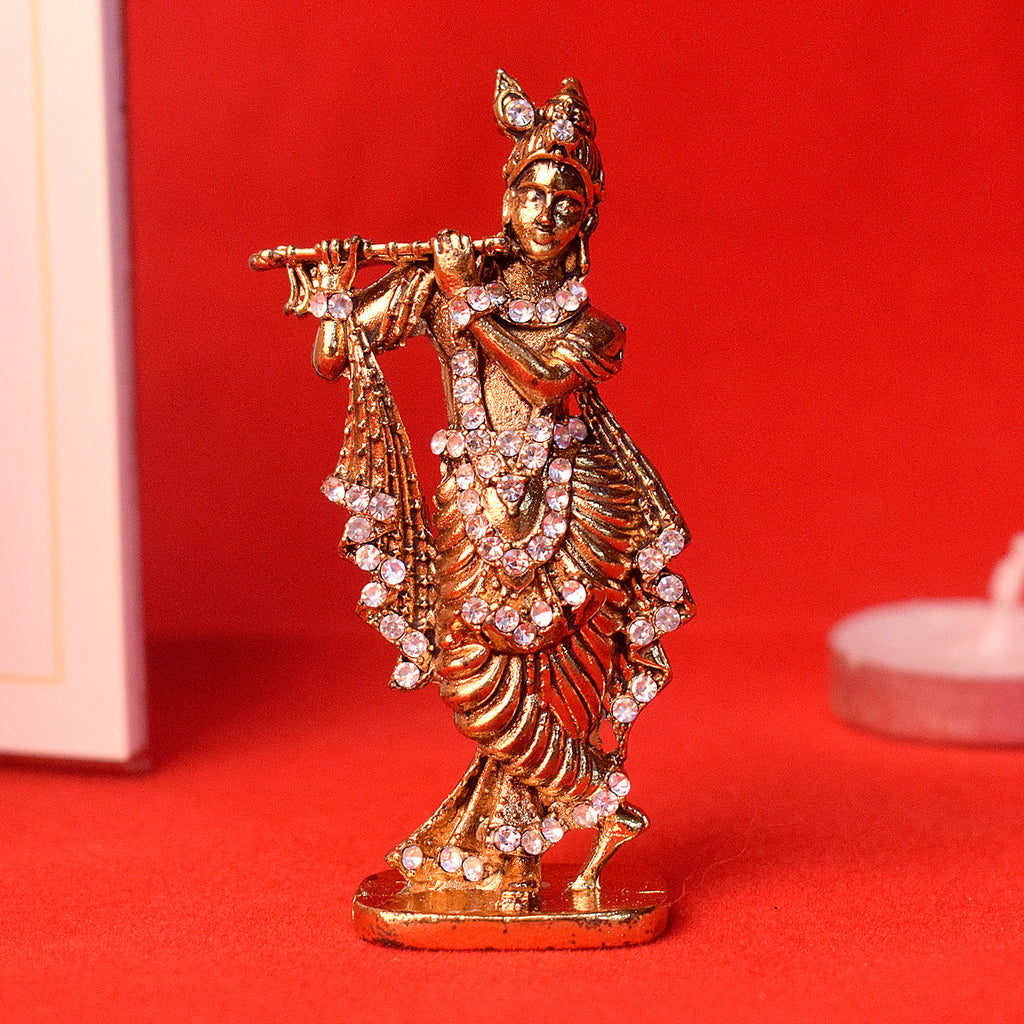 Metal Krishna Statue (Golden) Puja Store Online Pooja Items Online Puja Samagri Pooja Store near me www.satvikstore.in