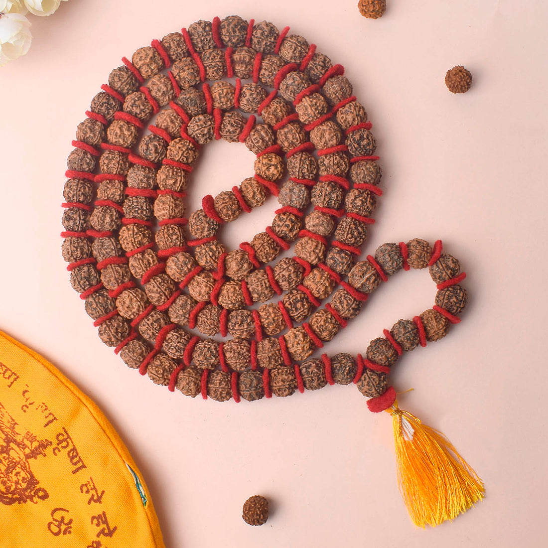 5 Mukhi 108 Beads Rudraksha Kantha Mala with Velvet Thread