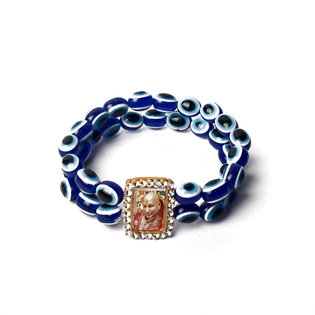Blue Evil Eye Round Pearl Bracelet with Jai Guruji Swaroop