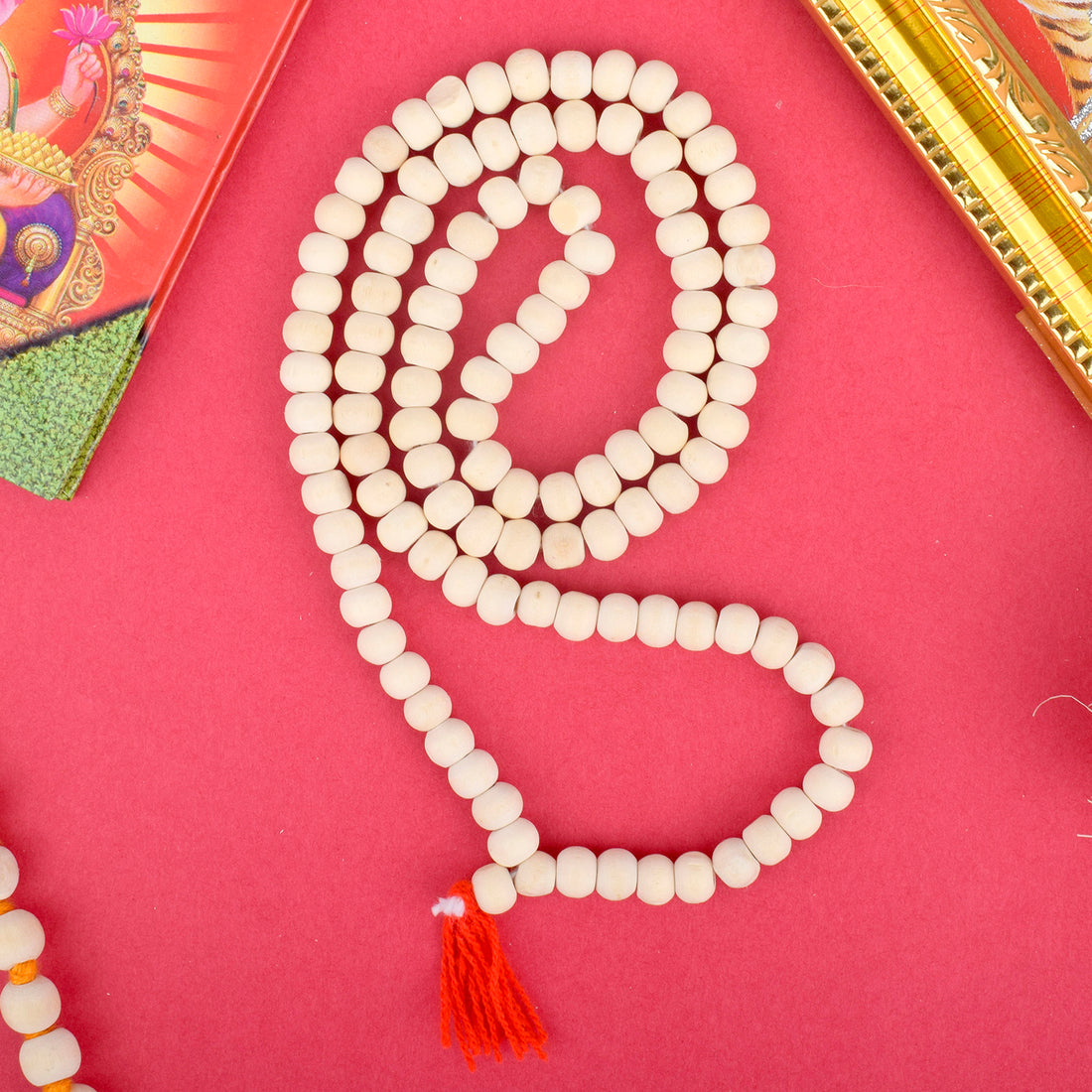 Sacred White Wooden Jap Mala – 108 Handcrafted Beads