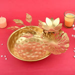 Golden Round Elegant Leaf Stems Brass Urli