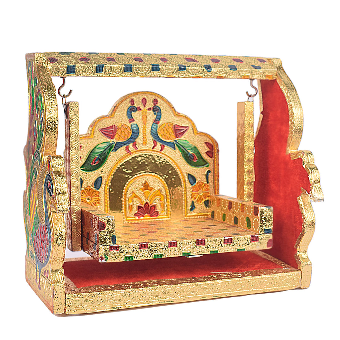 Golden Meenakari Peacock Singhasan Jhula for Laddu Gopal