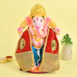 Designer Red Velvet Ganpati Idol Patka with Zig-Zag Border