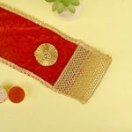 Designer Red Velvet Ganpati Idol Patka with Zig-Zag Border
