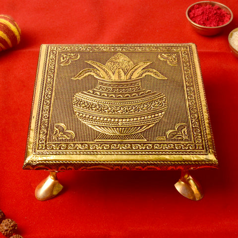 Meenakari-Adorned Wooden Kalash Chowki for a Touch of Elegance (6 Inch)