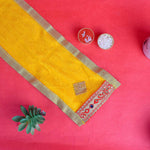 Elegant Yellow Velvet Ganpati Idol Patka with Mirror Embellishment